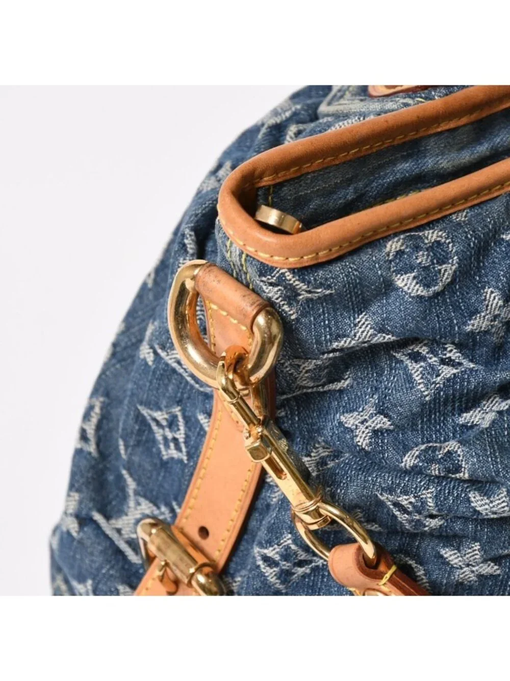 Louis Vuitton Neo Cabby MM Handbag 2-Way Monogram Denim Gold